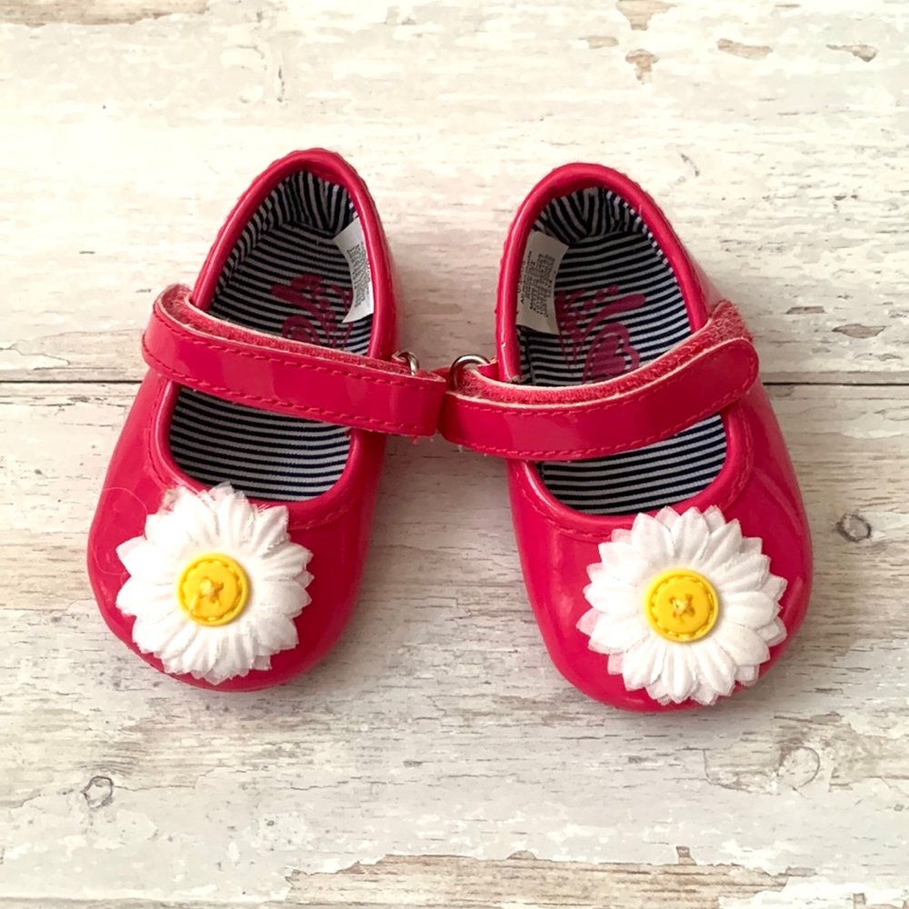 Baby Girl 0-3m Pink MaryJane Flats Infant Shoes White Flower Daisy Design